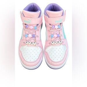 Puma Girls High-Top Sneakers Pink Purple Hearts Stars Size 2.5C